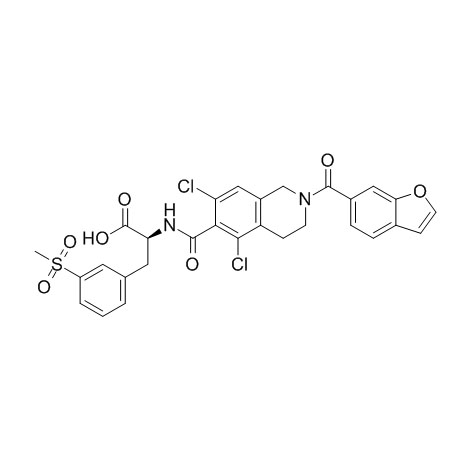 N-[[2-(6-Benzofuranilcarbóinil)-5,7-déchlóra-1,2,3,4-teitrihidrea-6-isocuinolinil]carbóinil]-3-(meitilsulfóin)-L-feiniolalainín